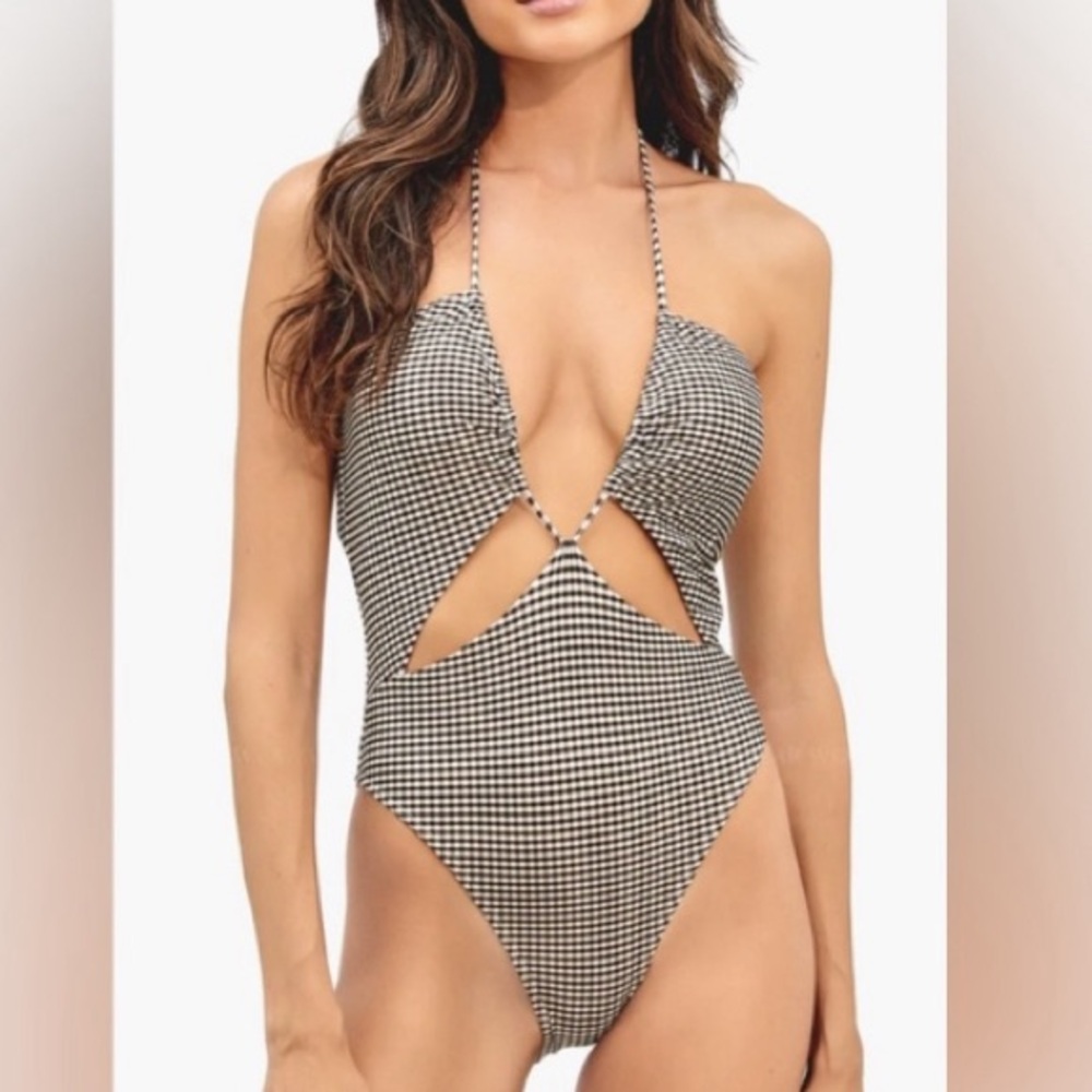 VIX Gingham Cutout Swimsuit Lupita Eve One Piece Black White Checkered Size M